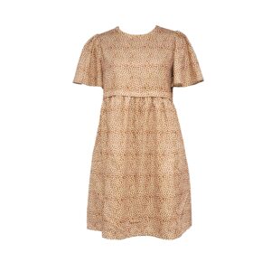 Brown Ditsy Floral Maternity Nursing Dress - Short Flutter Sleeve Ruffle Waist Knee-Length Dress