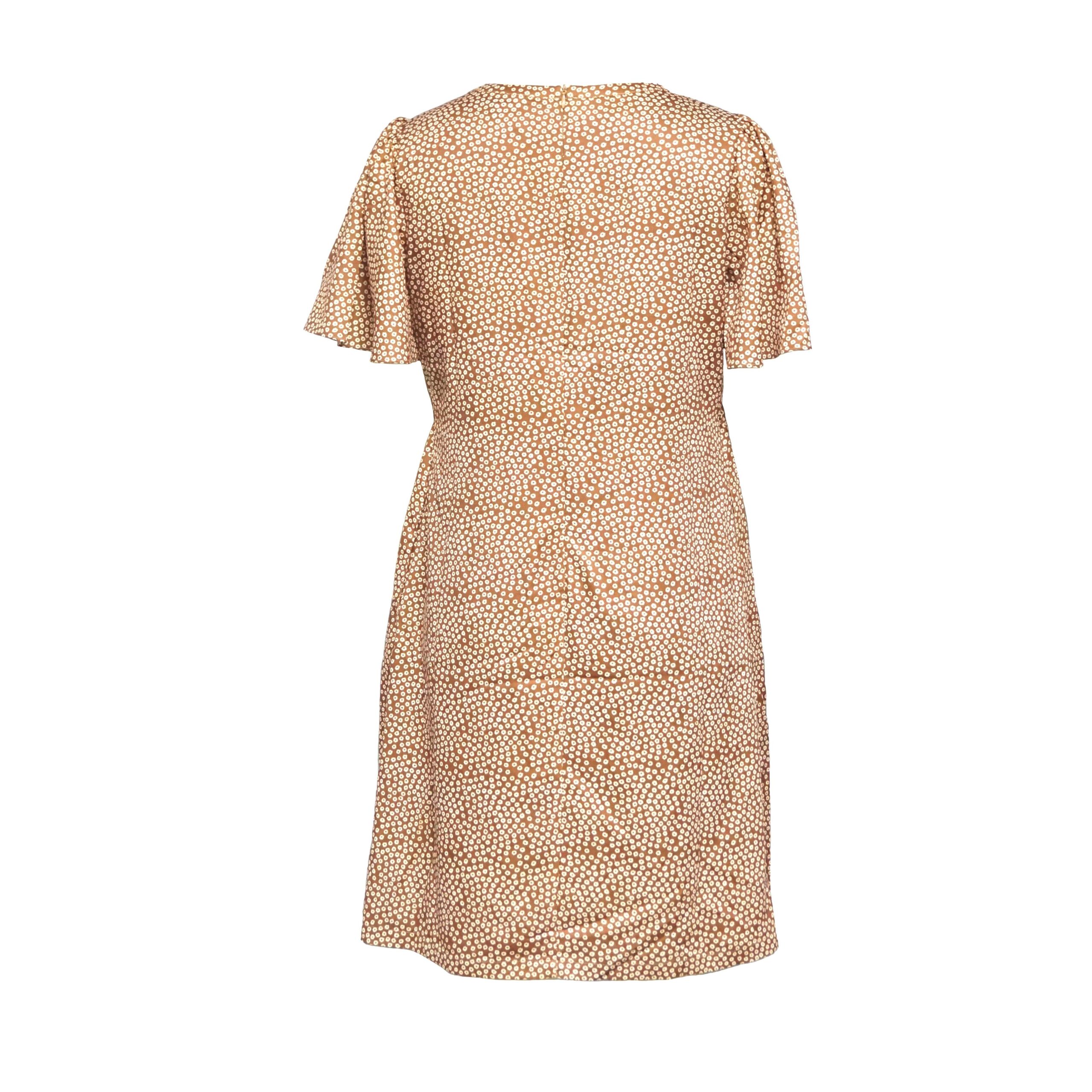 Brown Ditsy Floral Maternity Nursing Dress - Short Flutter Sleeve Ruffle Waist Knee-Length Dress - 图片 2