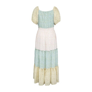 Women's Floral Patchwork Nursing Dress Square Neck Puff Sleeve Ruffle Tiered Breastfeeding Long Dress