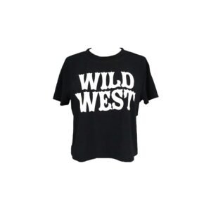 Vintage Wild West Print Crop Top - Black Cotton Loose Fit Short Sleeve T-Shirt